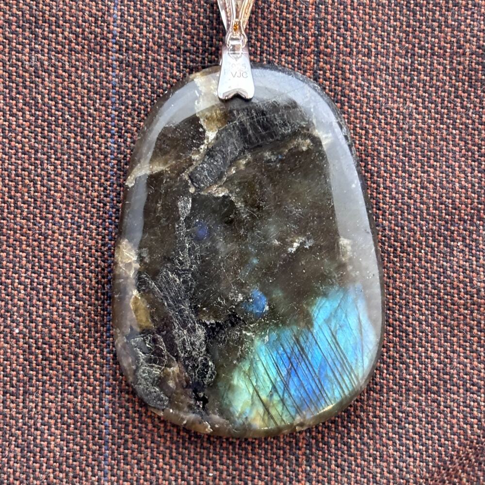 JTV VJC .925 Sterling Silver Natural Labradorite Freeform Pendant NEW India